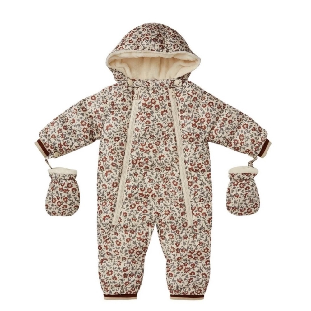 Rylee + cru vintage floral snowsuit with mittens EUC